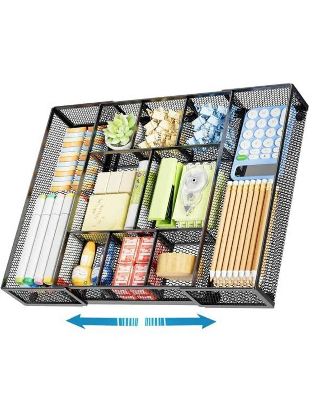 Expandable Mesh Desk Drawer Organizer Tray with Dividers for Office Makeup